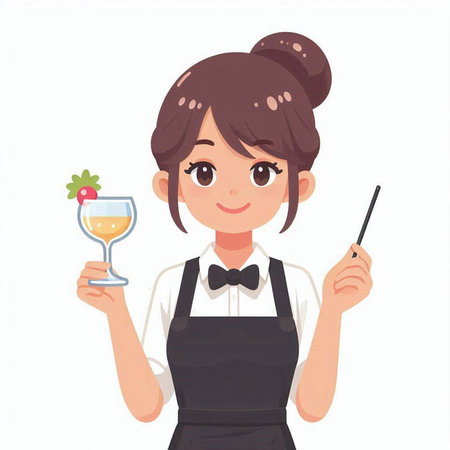 Waitress holding a glass of cocktail and a wand. Vector illustration.のイラスト素材