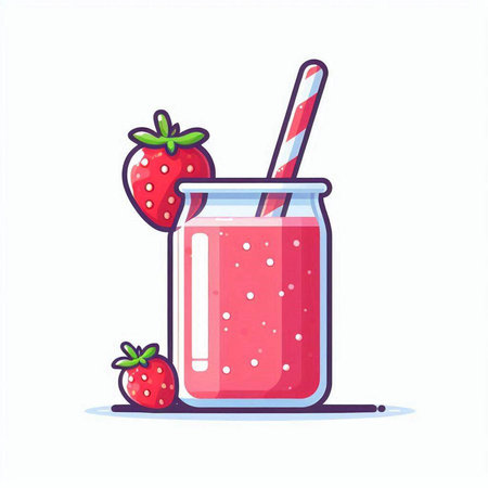 Strawberry smoothie in a glass with a straw. Vector illustration.のイラスト素材