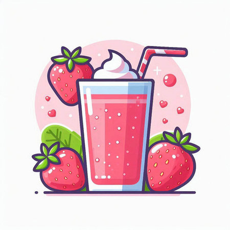 Strawberry smoothie in a glass with a straw. Vector illustration.のイラスト素材