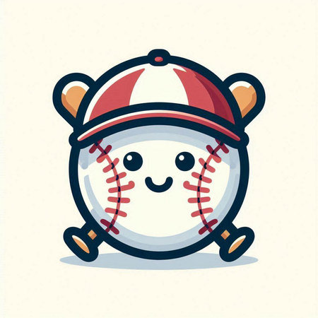 Cute Cartoon Baseball Mascot Character. Vector Illustration.のイラスト素材