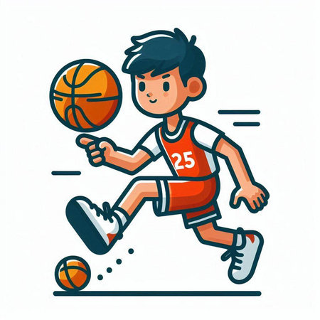 Basketball player with ball isolated on white background. Flat cartoon style vector illustration.のイラスト素材