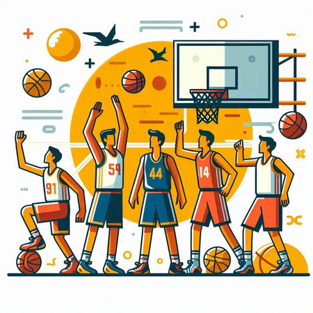 Basketball players in action. Group of basketball players in action. Vector illustrationのイラスト素材