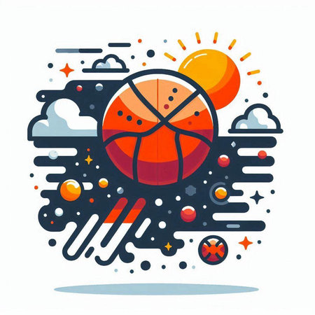 Basketball ball on the background of the sky. Vector illustration.のイラスト素材