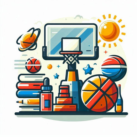 Basketball and sports equipment. Vector illustration in a flat style.のイラスト素材