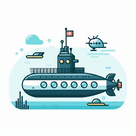 Submarine vector illustration. Flat style design for web and mobile appのイラスト素材