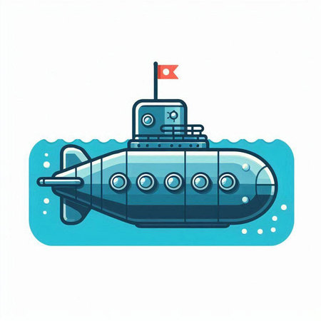 Submarine icon. Vector illustration of a submarine in flat style.のイラスト素材