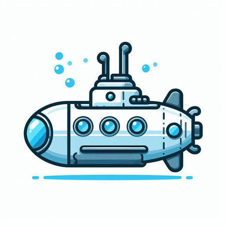 Submarine icon. Vector illustration of a cartoon submarine. Flat design.のイラスト素材