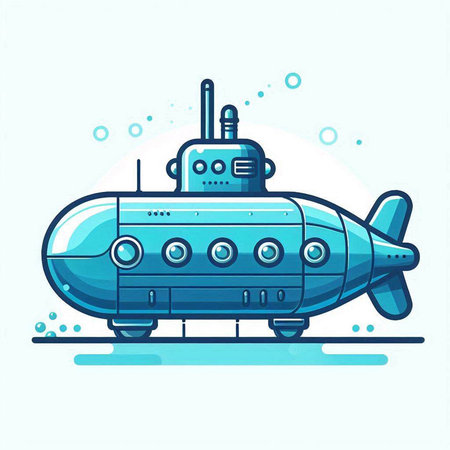 Submarine. Vector illustration of a cartoon submarine on white background.のイラスト素材