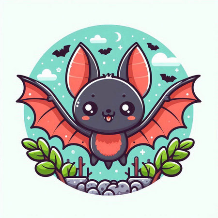 Cute cartoon bat in the forest. Vector illustration for your designのイラスト素材