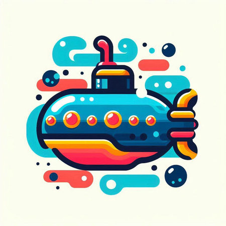 Submarine colorful icon. Vector illustration in flat style. Isolated on white background.のイラスト素材