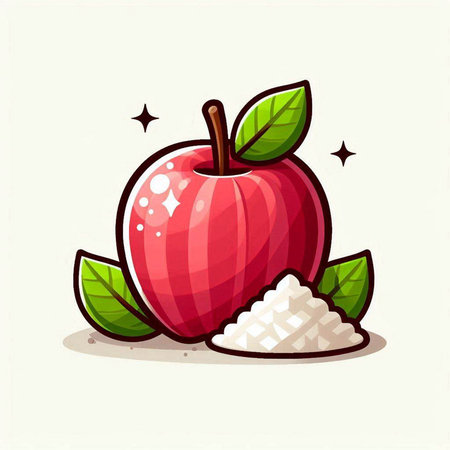 Illustration of a fresh red apple and rice on a white backgroundのイラスト素材