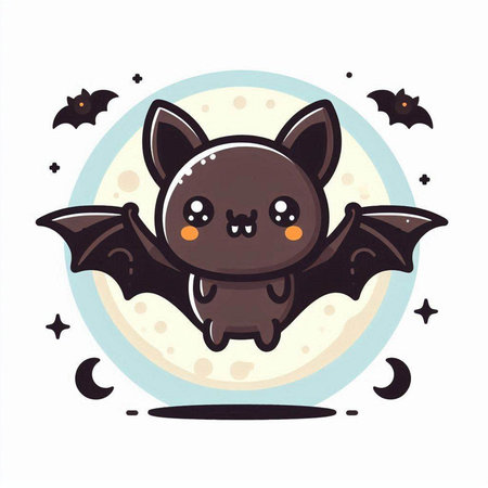 Cute cartoon bat on the background of the full moon. Vector illustration.のイラスト素材