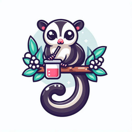 Cute cartoon skunk with a cup of juice. Vector illustration.のイラスト素材