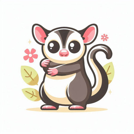 Cute little skunk cartoon character vector illustration on white background.のイラスト素材