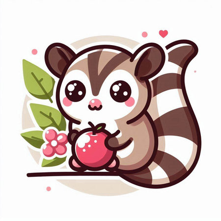 Cute raccoon with pomegranate. Vector illustration.のイラスト素材