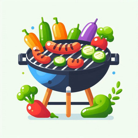 Barbecue grill with vegetables. Vector illustration in flat cartoon style.のイラスト素材