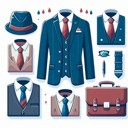 Set of men's suits and accessories. Vector illustration in cartoon style.のイラスト素材