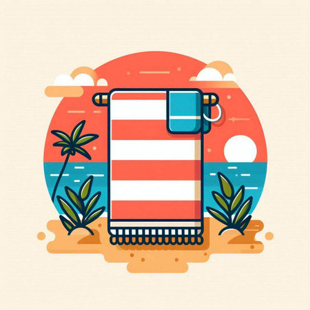 Towel on the beach. Flat design vector illustration concept.のイラスト素材