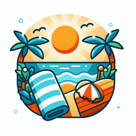 Summer beach icon. Vector illustration in flat style. Isolated on white background.のイラスト素材
