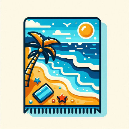 Tropical beach with palm tree, sun and sand. Vector illustrationのイラスト素材