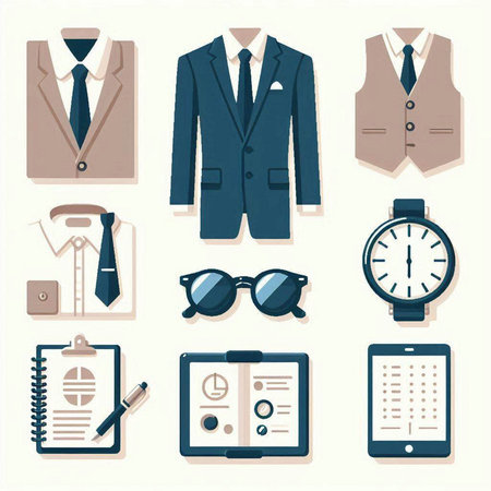 Men's suits and accessories. Vector illustration in a flat style.のイラスト素材