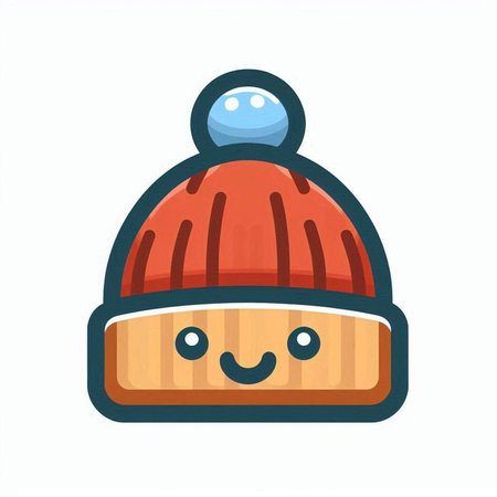 Winter hat. Cute cartoon kawaii character. Vector illustration.のイラスト素材