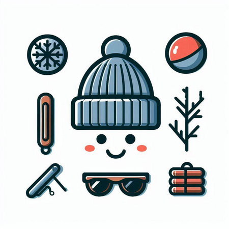 Cute winter icon set. Vector illustration in line art style.のイラスト素材