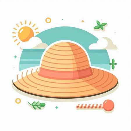 Beach hat vector illustration in flat style. Summer vacation concept.のイラスト素材