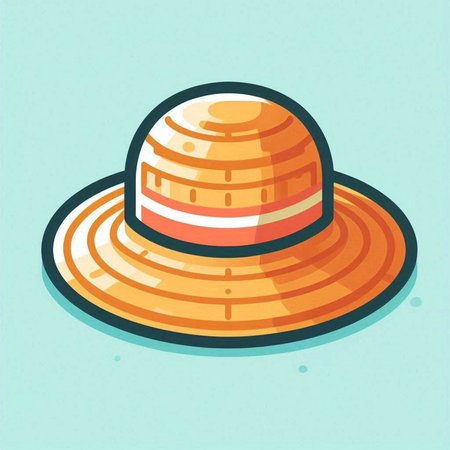 Vector illustration of a summer hat on a blue background. Cartoon style.のイラスト素材