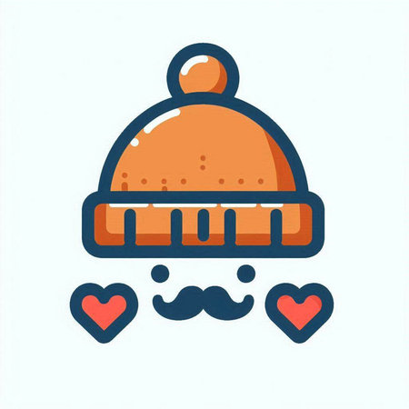 Vector illustration of a winter hat with a moustache and heartsのイラスト素材