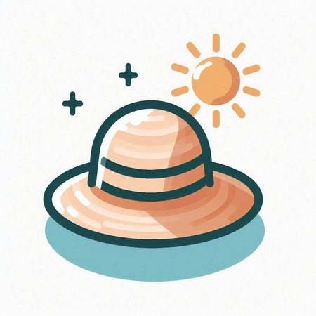 Beach hat with sun icon. Flat style. Vector illustration.のイラスト素材
