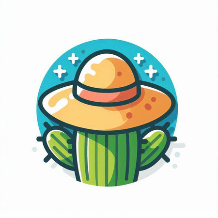 Cactus with hat. Cactus icon in flat style. Vector illustration.のイラスト素材