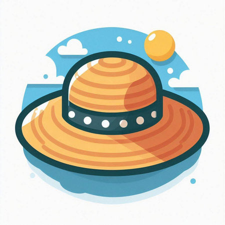 Illustration of a hat on the beach. Vector illustration in flat style.のイラスト素材