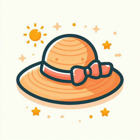 Straw hat with ribbon. Vector illustration of a summer hat.のイラスト素材