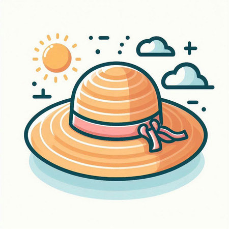 Summer hat icon. Vector illustration in flat style. Isolated on white background.のイラスト素材