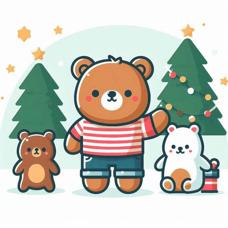 Cute teddy bear with christmas tree. Vector illustration.のイラスト素材