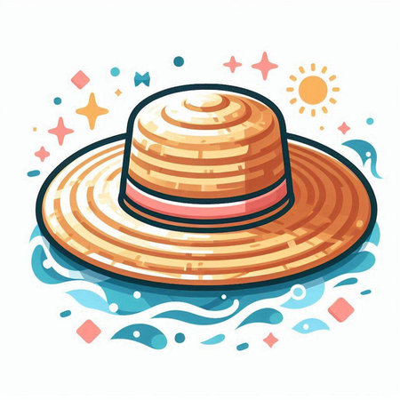 Vector illustration of a summer hat on a white background. Cartoon style.のイラスト素材