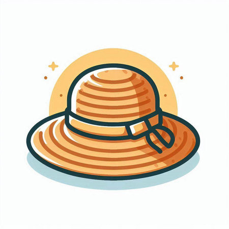 Straw hat icon in flat style isolated on white background. Vector illustration.のイラスト素材