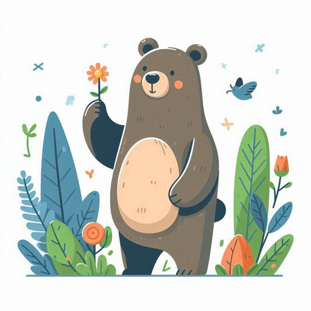 Cute bear with a flower in his hand. Vector illustration.のイラスト素材