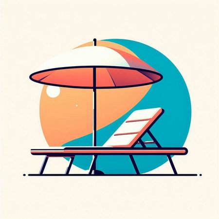 Beach chair with umbrella and deck chair. Vector illustration in retro styleのイラスト素材