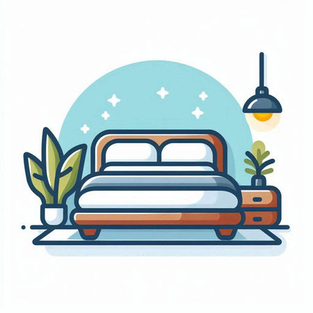 Vector illustration of a bed in a flat style. Furniture for sleep.のイラスト素材