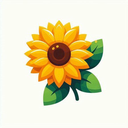 Sunflower icon. Vector illustration of a sunflower with leaves.のイラスト素材