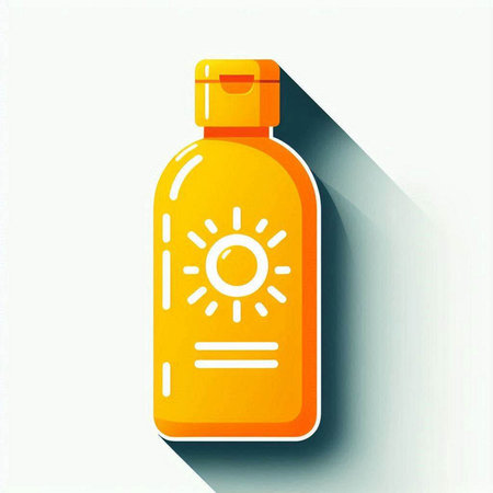 Sunscreen bottle icon. Flat design style. Orange icon with long shadowのイラスト素材