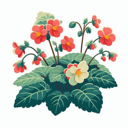 Flowerpot with primula. Vector illustration isolated on white background.のイラスト素材