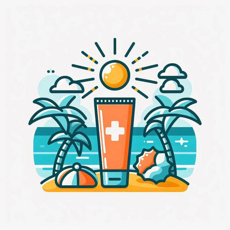 Sunscreen flat line icon. Sun protection concept. Vector illustration.のイラスト素材