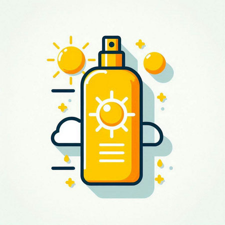 Sunscreen spray bottle icon in flat line style. Vector illustration.のイラスト素材