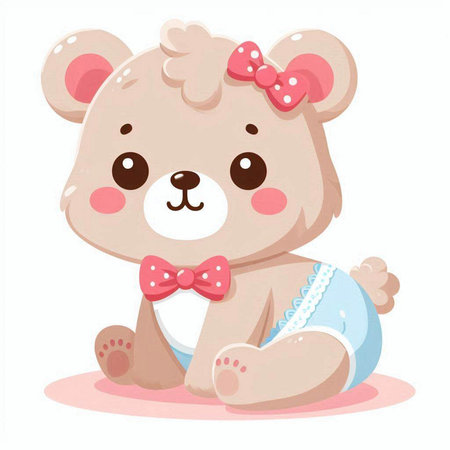 Cute cartoon teddy bear sitting on the floor. Vector illustration.のイラスト素材