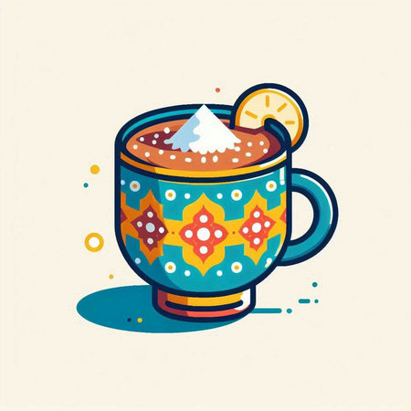 Vector illustration of a cup of hot mulled wine with a slice of lemonのイラスト素材