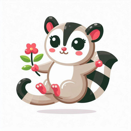Cute baby raccoon with flower. Vector illustration in cartoon style.のイラスト素材