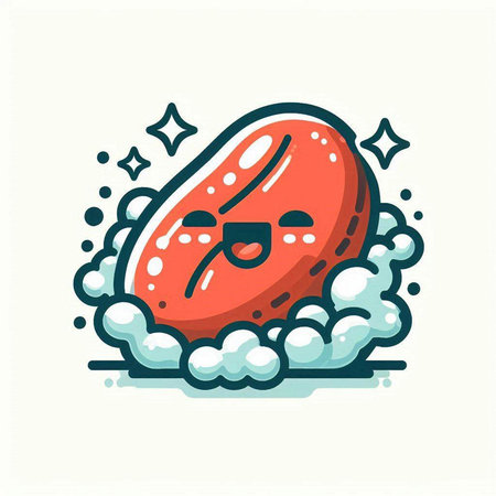 Cute funny kawaii tomato character in foam. Vector line art illustration.のイラスト素材